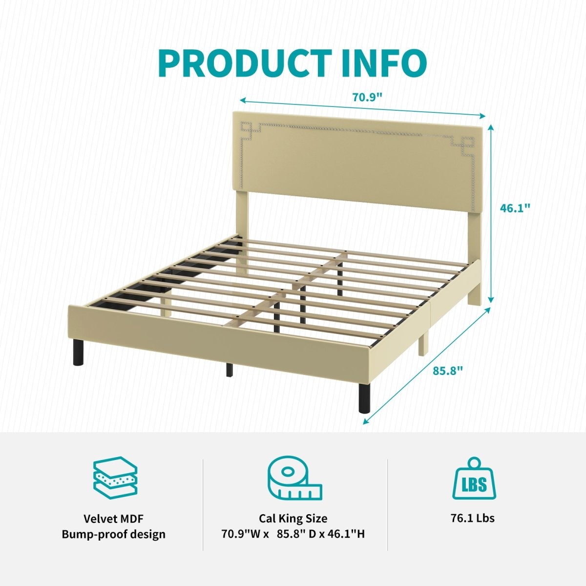 Bed Frame | Classic Platform Bed with Headboard and Solid Wood Foundation No Box Spring Needed - Mjkonebed frame