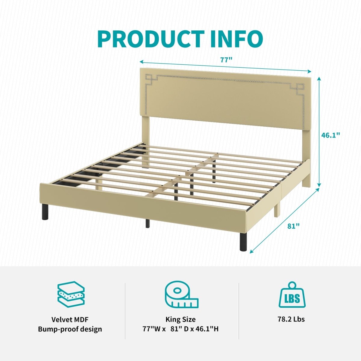 Bed Frame | Classic Platform Bed with Headboard and Solid Wood Foundation No Box Spring Needed - Mjkonebed frame