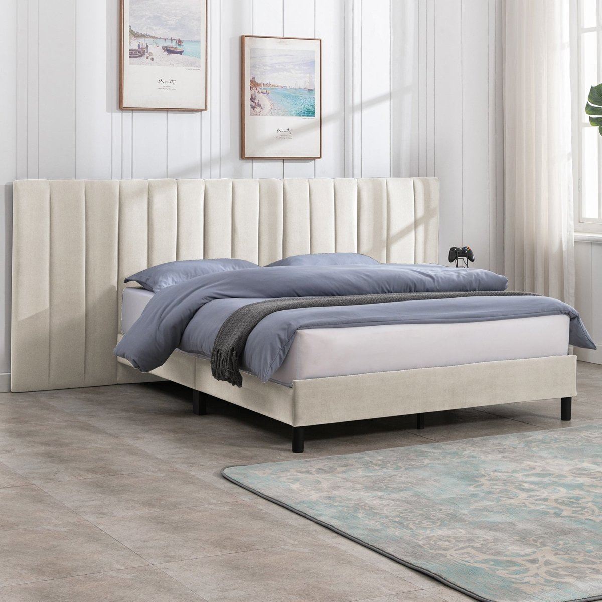 Bed Frame | Velvet Eastern Tufted Upholstered Platform Bed with Luxurious Headboard - Mjkonebed frame