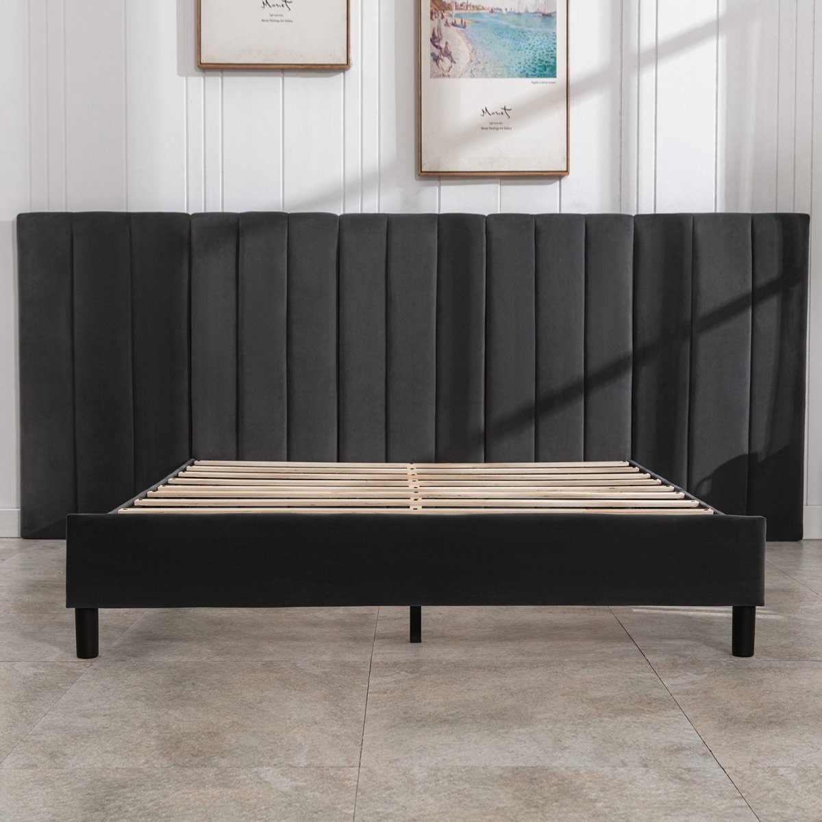 Mjkone Upholstered Platform Bed with Oversized Adjustable Headboard