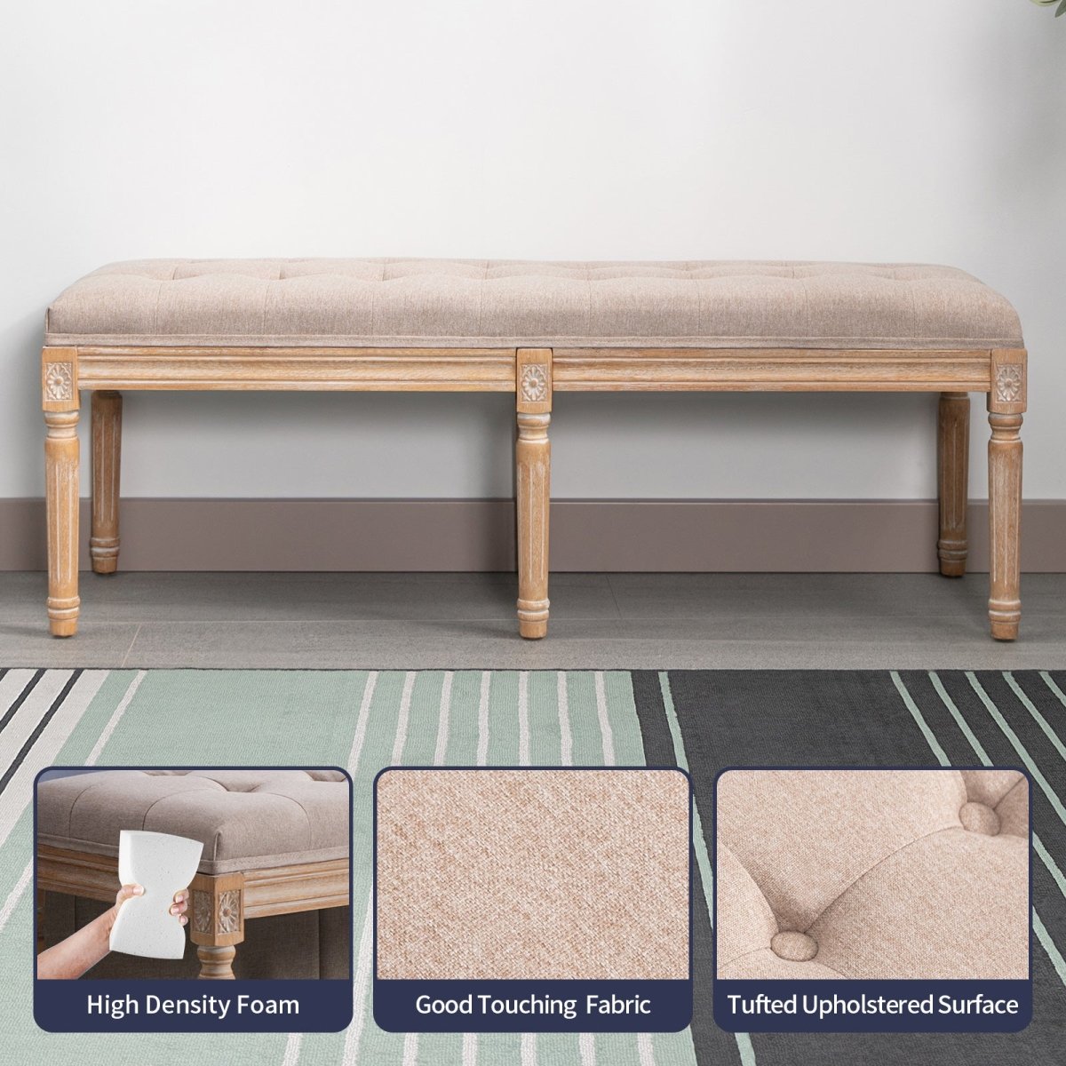 Ottoman Bench with Storage,Linen Fabric Upholstered Bench Bedroom