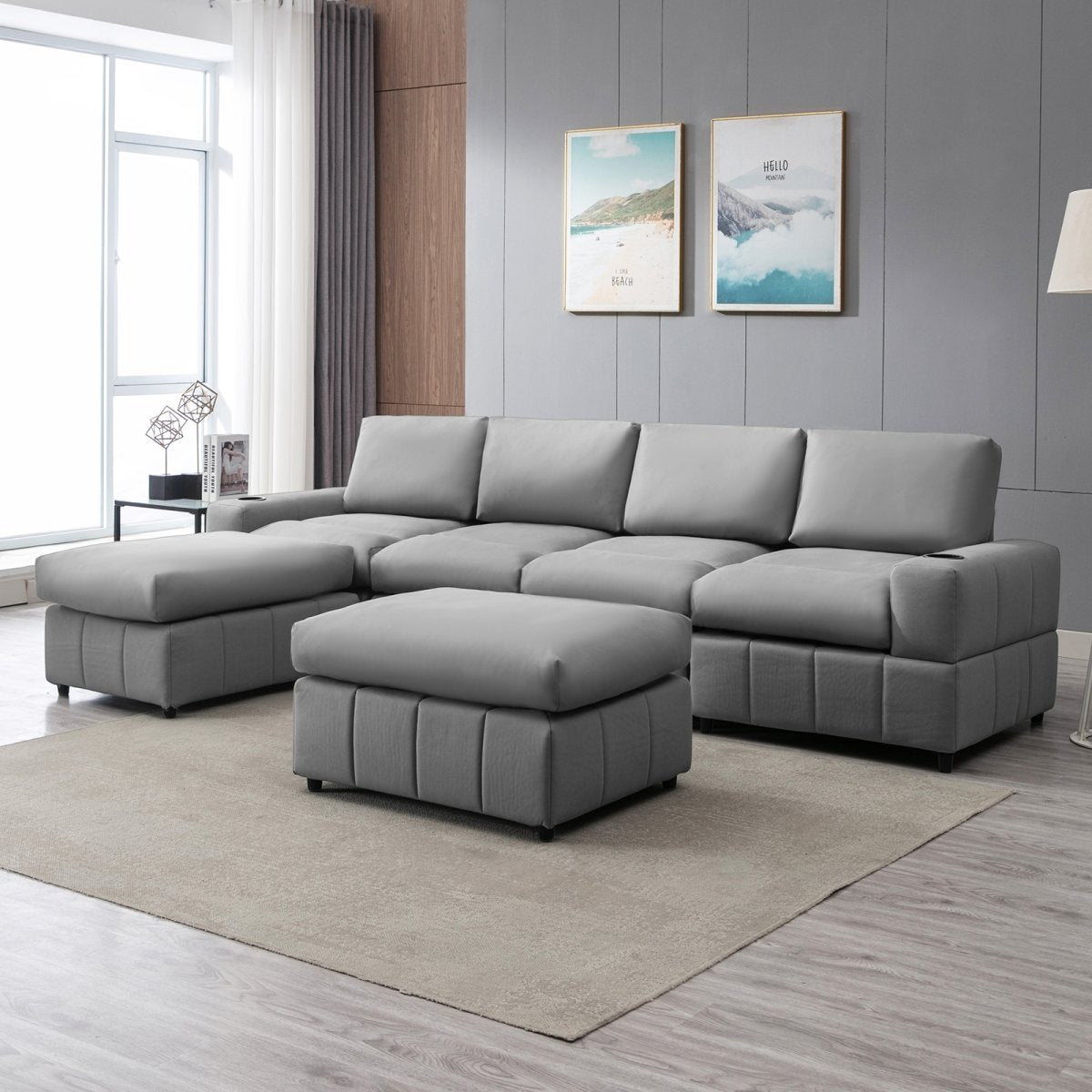 Convertible Sectional Sofa | U Shaped Modular Couch with Cup Holder - Mjkonesectional sofa