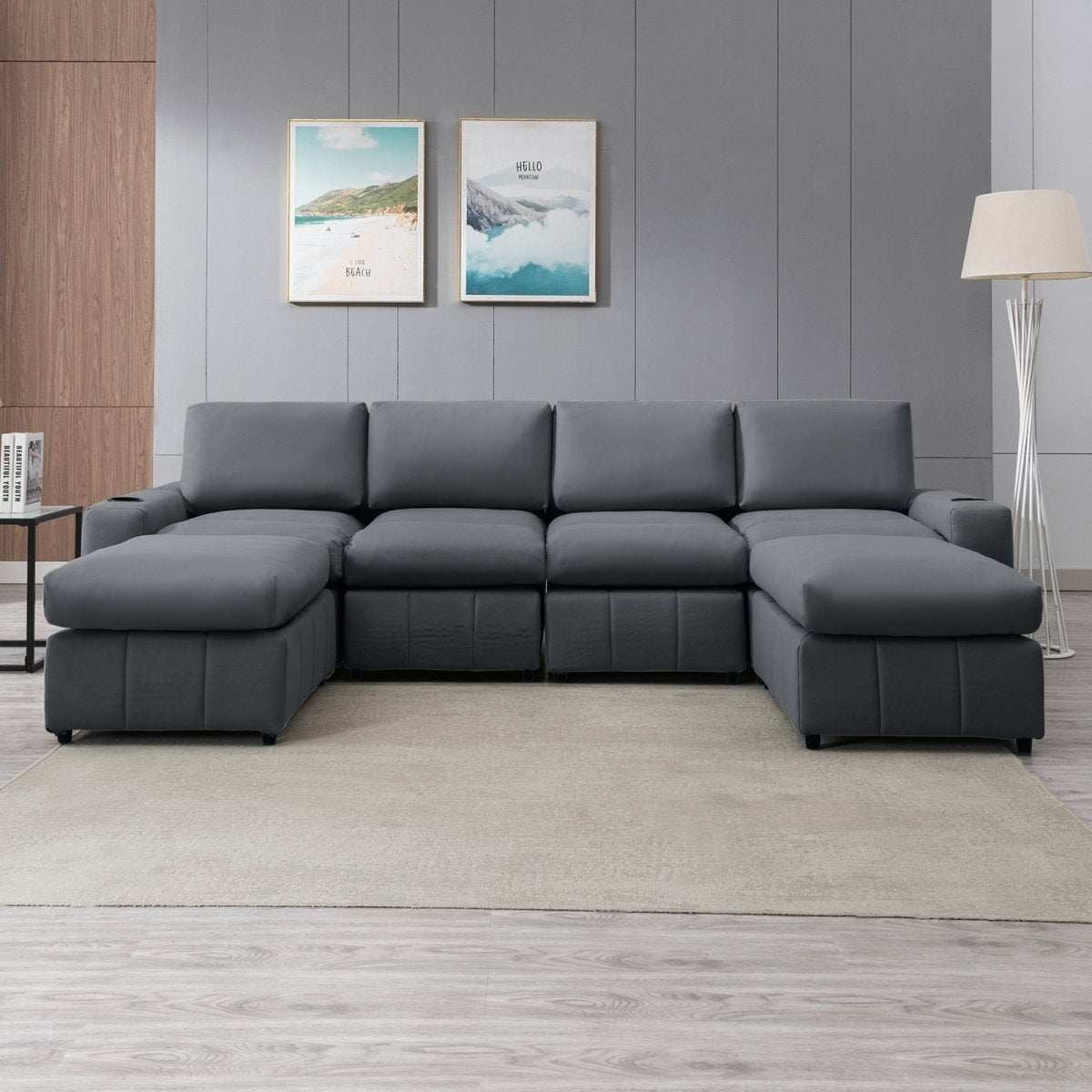 Convertible Sectional Sofa | U Shaped Modular Sectional Couch with Ottoman and Cup Holder - Mjkonesectional sofa
