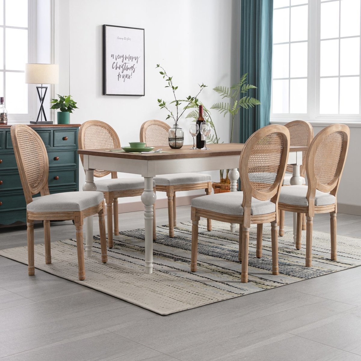 Dining Chairs | French Country Wooden Bar Stool with Upholstered Seating and Rattan Back - Mjkonechair