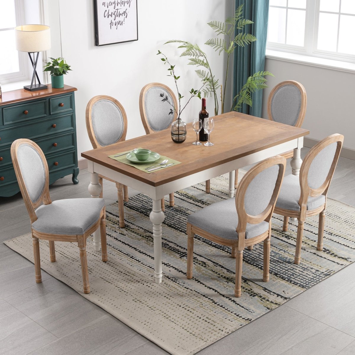 Dining Chairs | Retro Wooden Upholstered Dining Chair Set with Padded Cushion - Mjkonechair