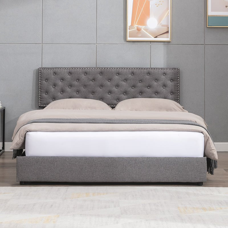 Drawer Bed | Minimalist Upholstered Platform Bed Frame with 4 Storage Drawers and Adjutable Headboard - Mjkonebed frame