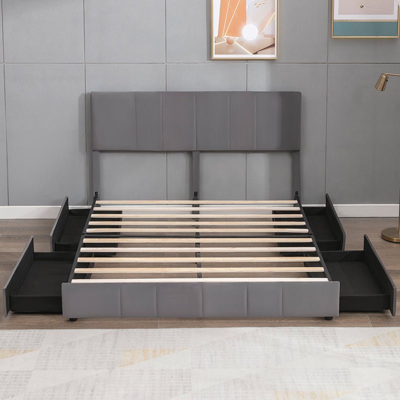 Drawer Bed | Platform Upholstered Bed Frame with Channel-stitched and 4 Storage Drawers No Box Spring Needed - Mjkonebed frame