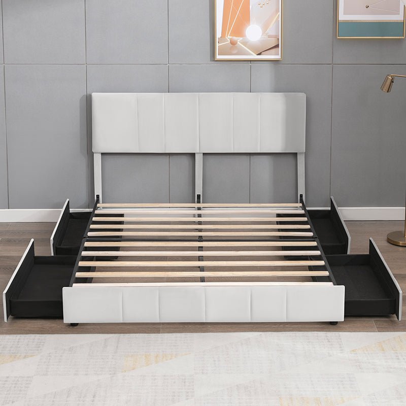 Drawer Bed | Platform Upholstered Bed Frame with Channel-stitched and 4 Storage Drawers No Box Spring Needed - Mjkonebed frame