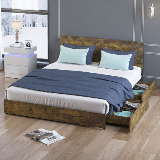 Drawer Bed | Wood Slat Bed Frame With 4 Wooden Storage Drawers - uenjoybed