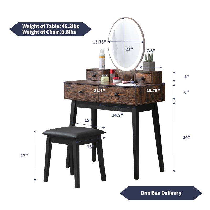 Dressing Table | Vanity Set with LED Lighted Mirror and 4 Storage Drawers - Mjkonetable