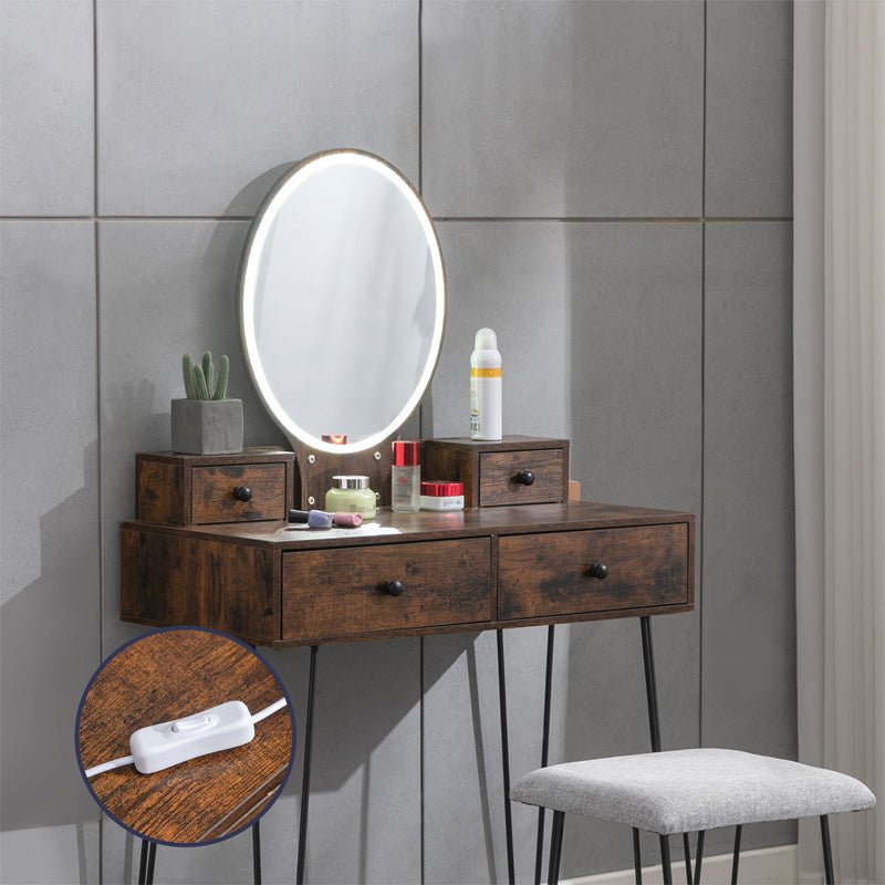 Dressing Table | Vanity Set with Lighted Mirror and Cushioned Stool - Mjkonetable