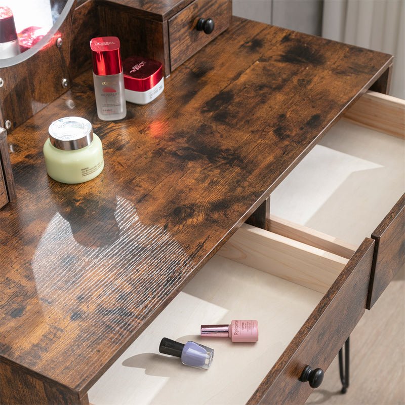 Dressing Table | Vanity Set with Lighted Mirror and Cushioned Stool - Mjkonetable