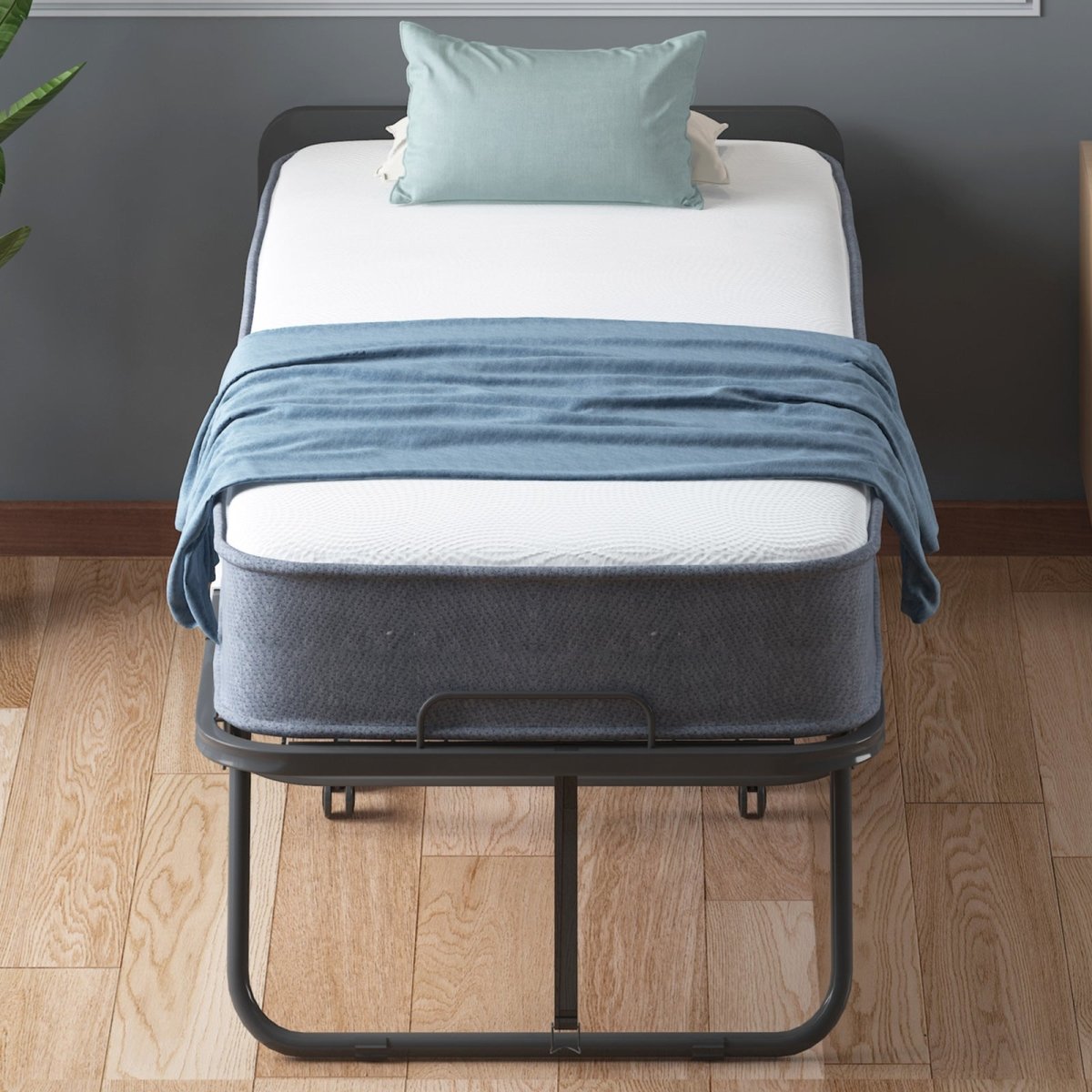 Folding Bed | Guest Bed with Mattress Portable Rollaway - Mjkonebed