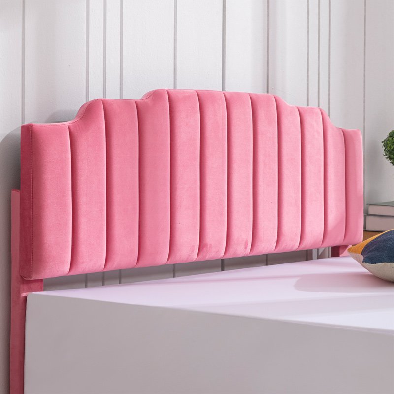 Kid's Bed | Pink Toddler Wood Bed Frame with Upholstered Platform and Slat Support No Box Spring Needed - Mjkonebed frame