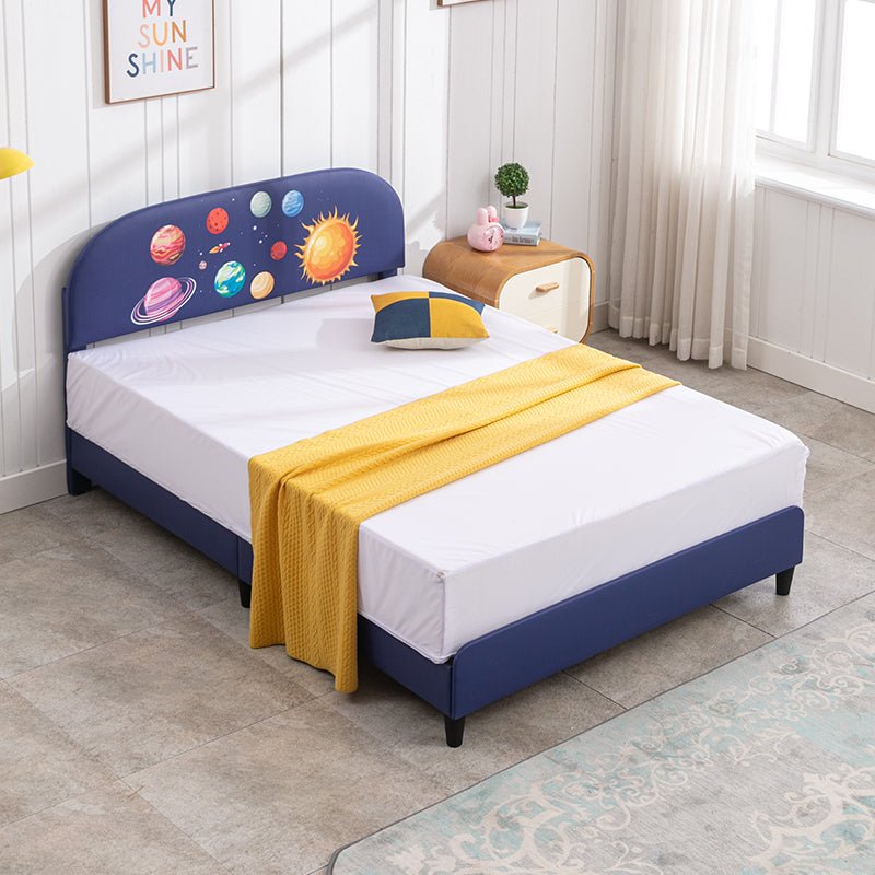 Kid's Bed | Toddler Bed Frame with Wood Upholstered Bed Platform and Padded Headboard - Mjkonebed frame