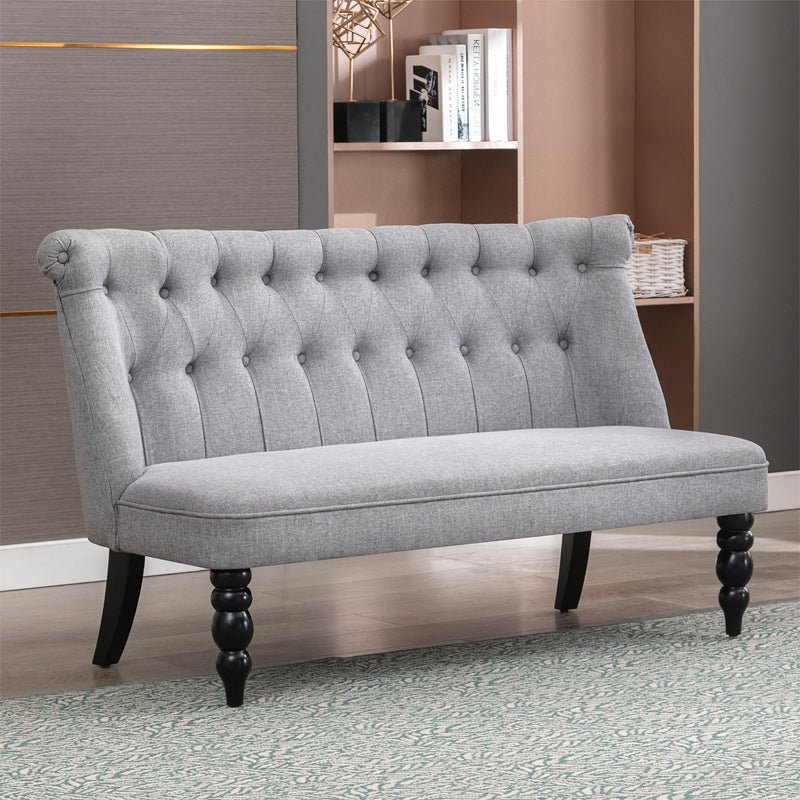 Loveseat | Linen Fabric Upholstered Sofa with Button Tufted Backrest - Mjkonesofa