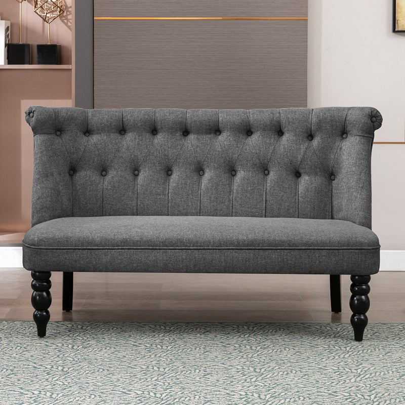 Loveseat | Linen Fabric Upholstered Sofa with Button Tufted Backrest - Mjkonesofa