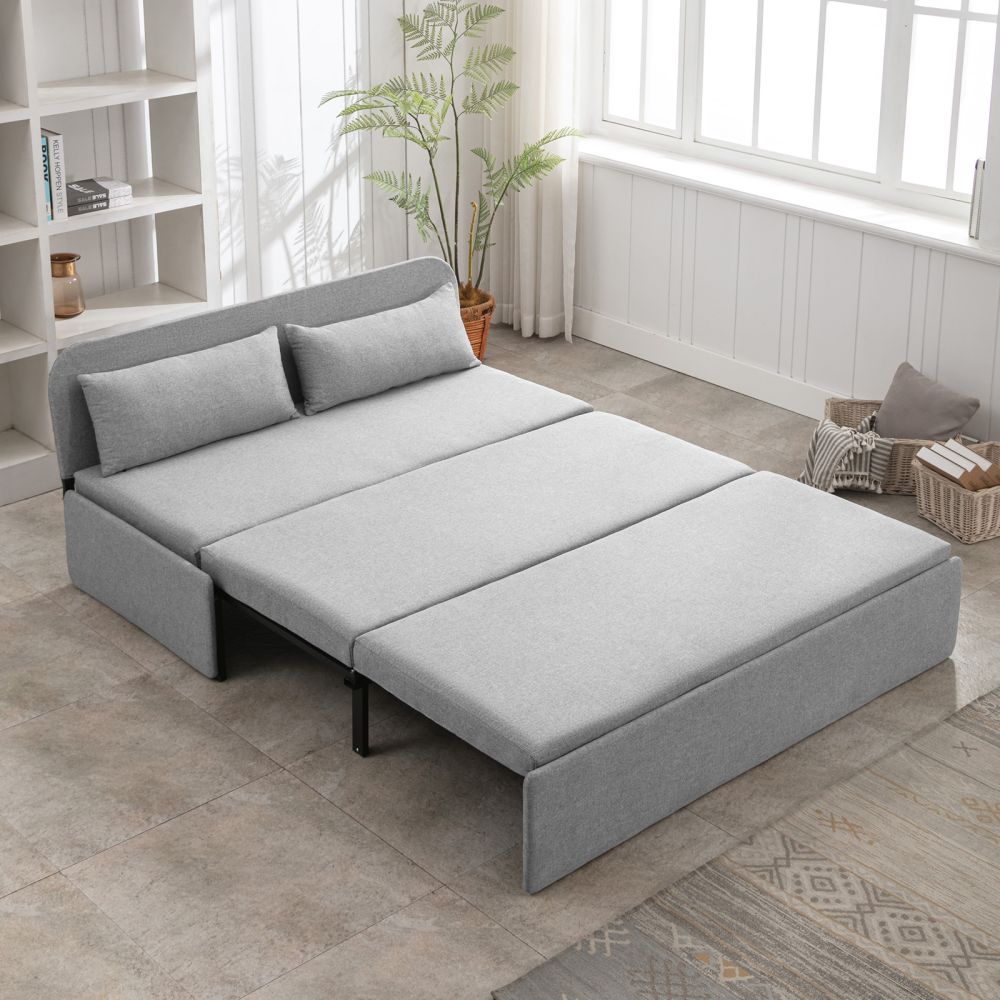 Mjkone 2 In 1 Pull Out Sofa Bed With Memory Foam Mattress Light Gray Queen