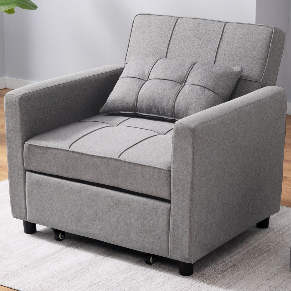 Single Sofa Bed 3-In-1 Folding Armchair Sleeper Couch Seat with  Pillow&Wheels
