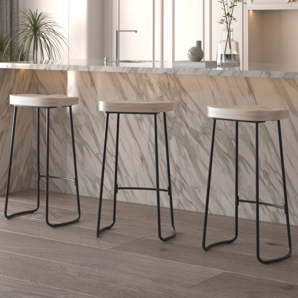 Mjkone Bar Stool with Footrest and Metal Legs