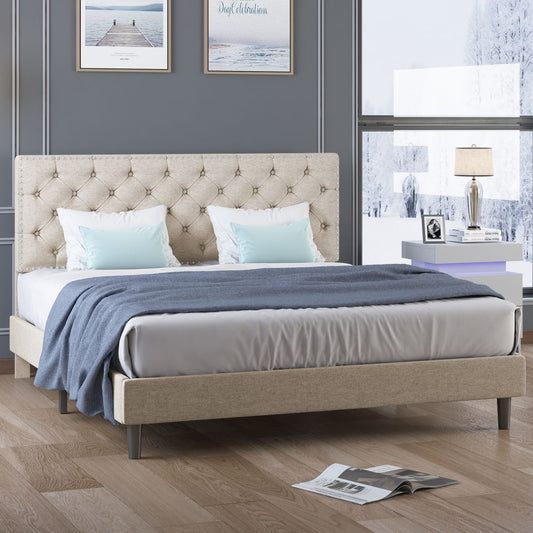 Mjkone Upholstered Bed Frame With Headboard - Mjkonebed