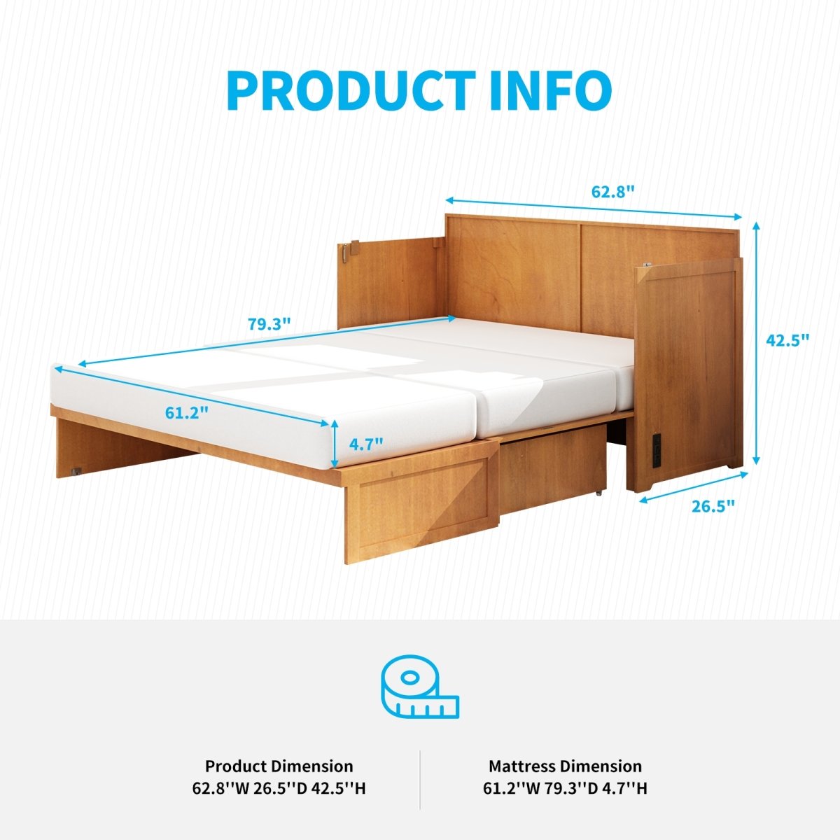 Mjkone Queen Murphy Cabinet Bed With Foldable Mattress