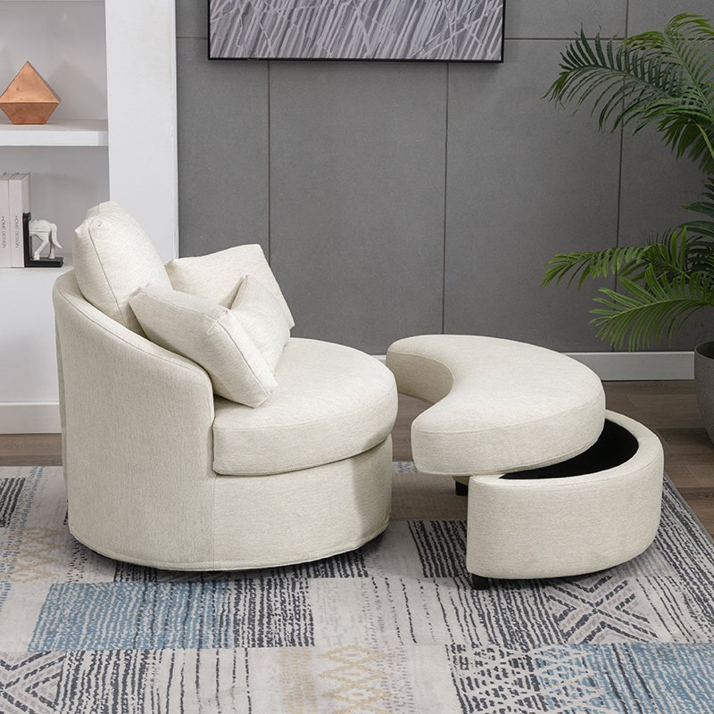 Recliner | Modern Swivel Barrel Lounge Chair with Ottoman and 3 Pillows - Mjkonechair