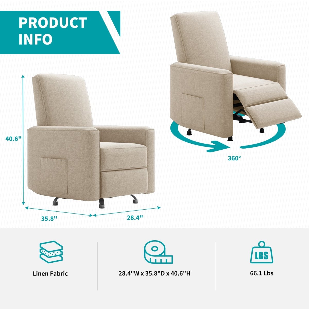 Recliner | Upholstered Chair with 360° Swivel Glider - Mjkonerecliner