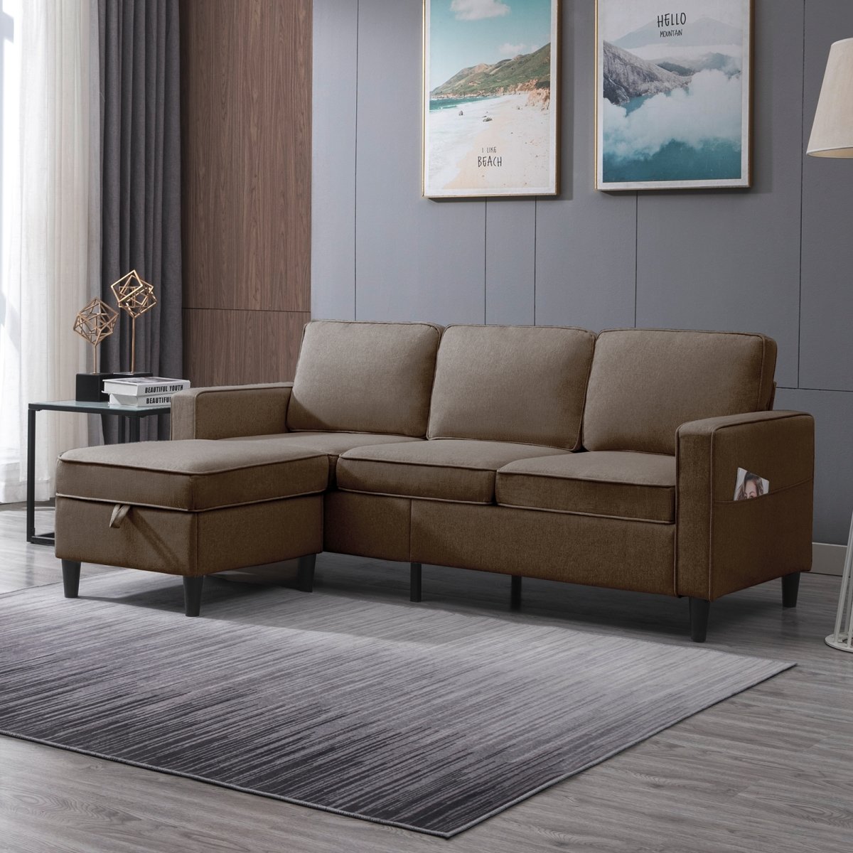 Sectional Sofa | 3-seat L-Shaped Couch with Storage Ottoman - Mjkonesectional sofa