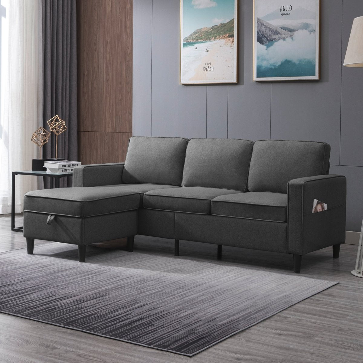 Sectional Sofa | 3-seat L-Shaped Couch with Storage Ottoman - Mjkonesectional sofa