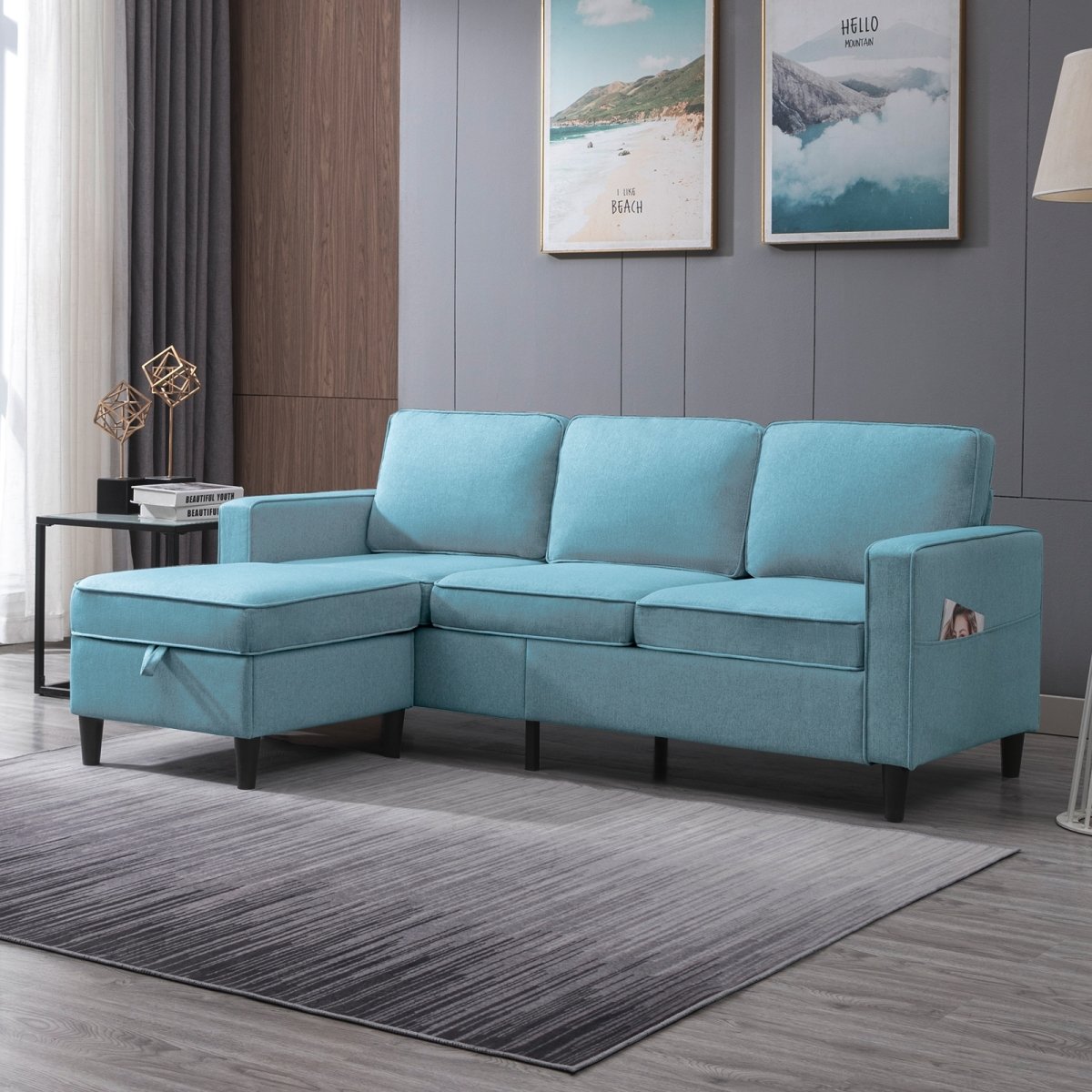 Sectional Sofa | 3-seat L-Shaped Couch with Storage Ottoman - Mjkonesectional sofa