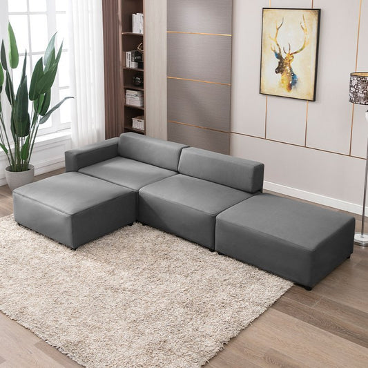 Sectional Sofa | L-Shape Oversized Upholstery Modular Sofa Reversible with Ottoman - Mjkonesofa
