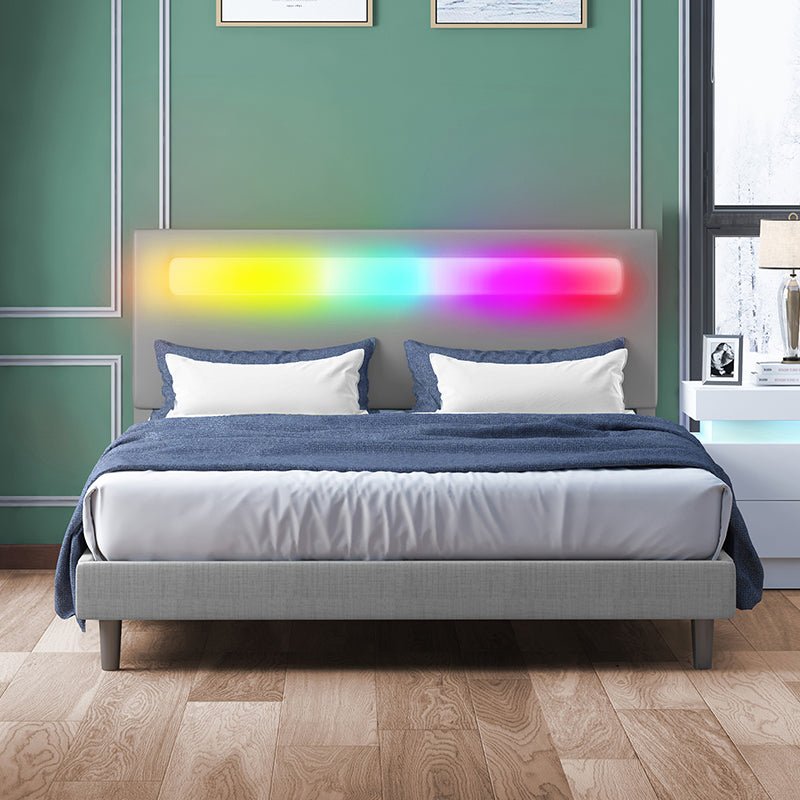 Upholstered Bed Frame | Bed Frame with RGB LED Adjustable Headboard by App Control - Mjkonebed