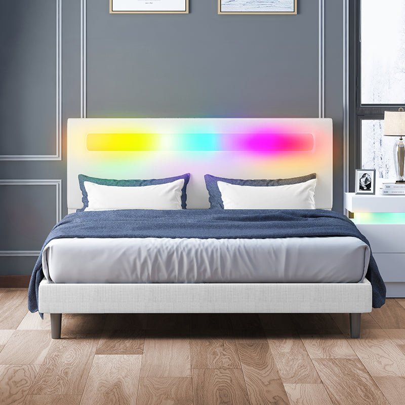 Upholstered Bed Frame | Bed Frame with RGB LED Adjustable Headboard by App Control - Mjkonebed