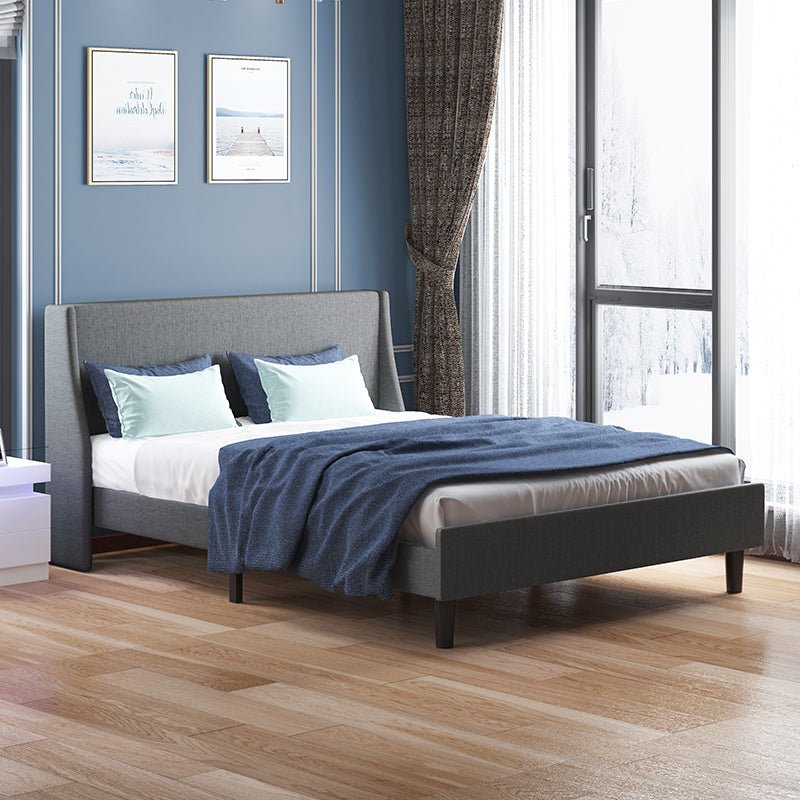 Mjkone Full Queen King Platform Bed Modern Upholstered Headboard