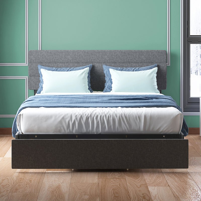 Upholstered Bed Frame | Linen Fabric Headboard with Wood Slat Support and Drawers - Mjkonebed