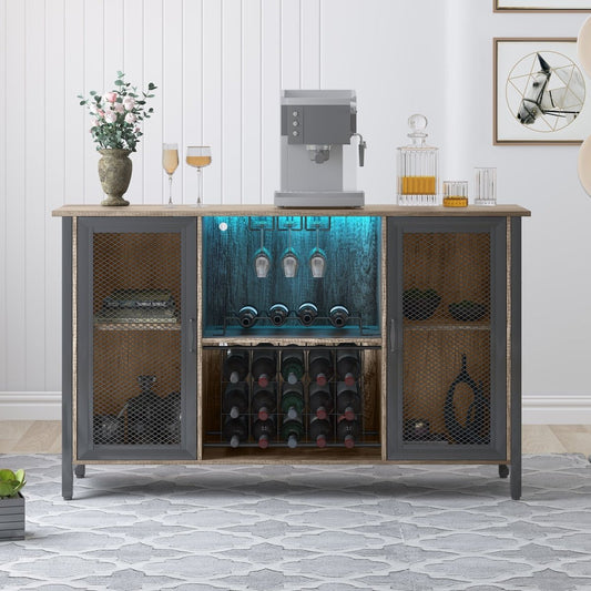 Wine & Liquor Cabinets | Wine Cabinet with Detachable Wine Rack and LED Lights - MjkoneCabinets